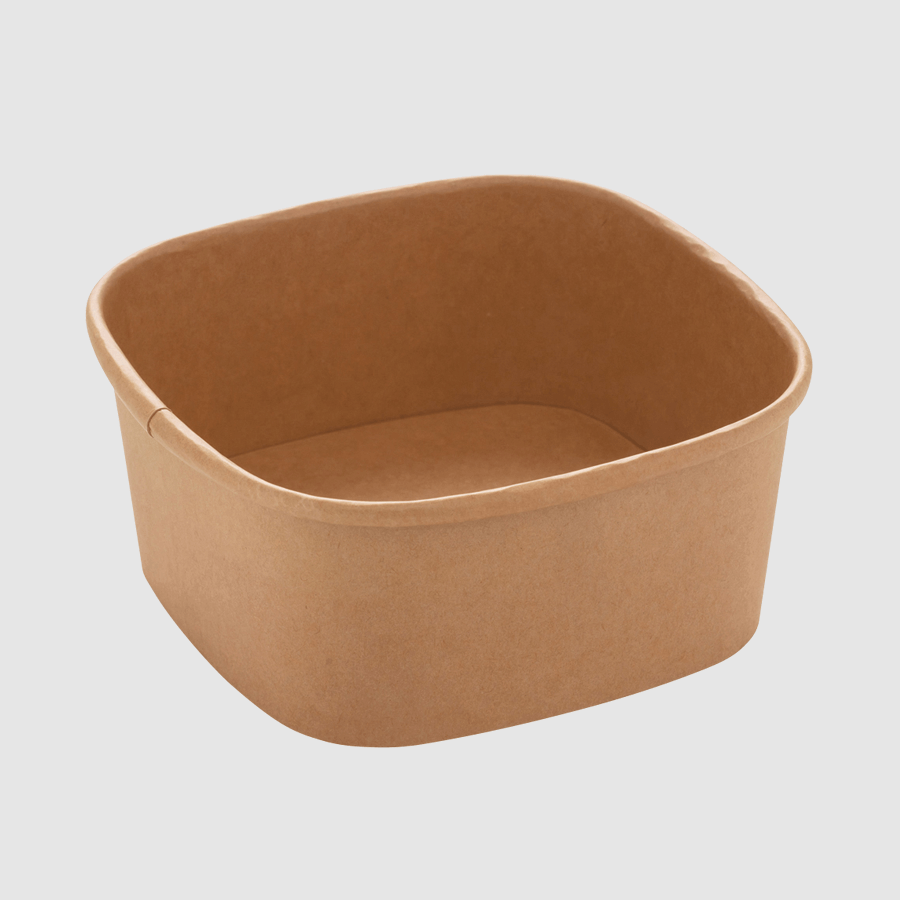 Eckige Salatschale to go aus braunem Kraftkarton, 13 x 13 x 5,6 cm
