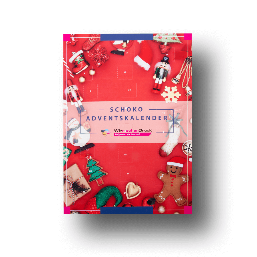 Adventskalender mit köstlicher Schokolade, im Hochformat und individuell bedruckt