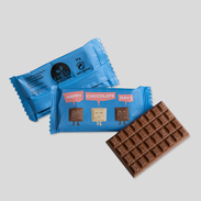 Schokoladentäfelchen 10g Flowpack Vorderseite Rückseite Inhalt