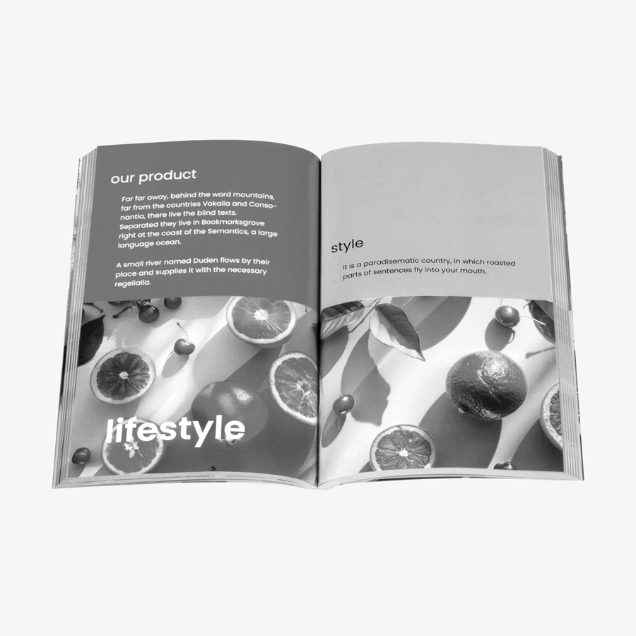Aufgeschlagenes Softcover-Buch (11,5 x 18 cm) mit Inhalt in Schwarz-Weiss