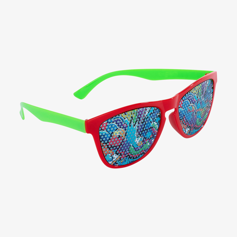 Bunte Sonnenbrille mit vollfarbigem Vision-Film-Druck auf den Gläsern