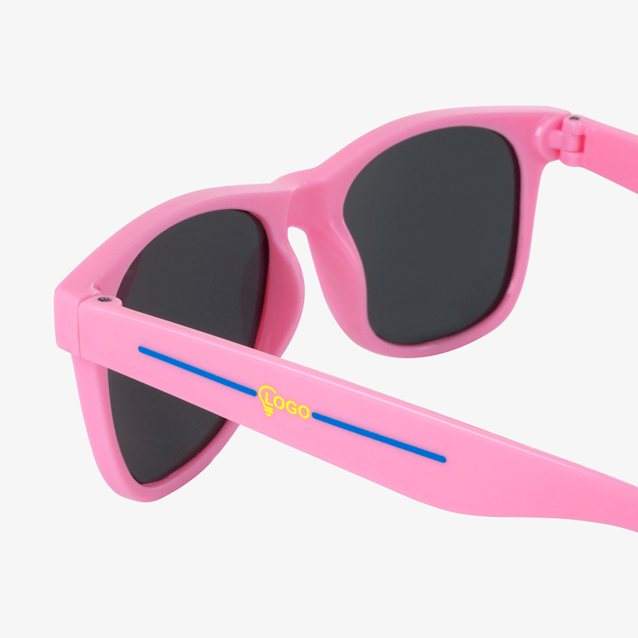 Einfarbige Kunststoff-Sonnenbrille mit 2-farbigem Tampondruck auf dem Bügel