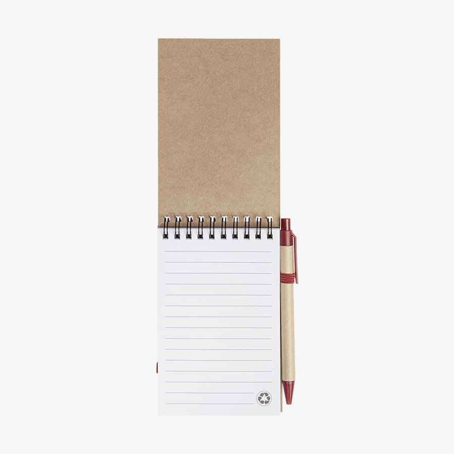 Notizbuch mit umgeklapptem Karton-Cover, inklusive Kugelschreiber