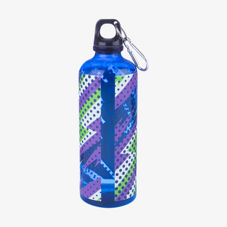 RPET-Sportflasche mit Schraubverschluss, Aluminiumkarabiner und Rundum-UV-LED-Druck