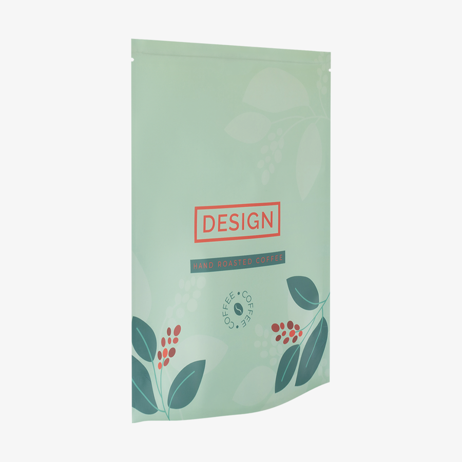 Klassischer Standbodenbeutel aus Aluminium im Hochformat bedruckt