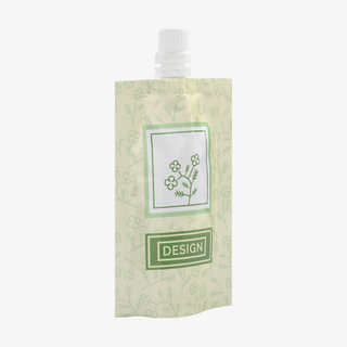 Standbodenbeutel bzw. Doypack aus recycelbarer Folie mit Ausgiesser, individuell bedruckt