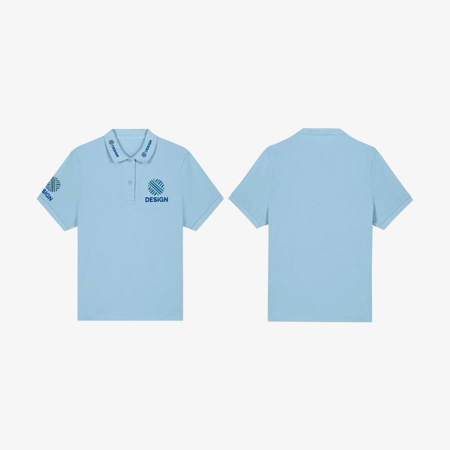 Herren-Poloshirts von Stanley/Stella mit mehrfarbiger Stickerei an vier Positionen