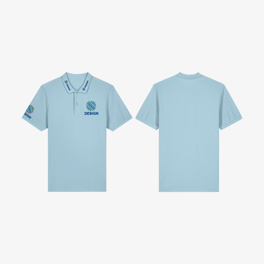 Herren-Poloshirts von Stanley/Stella mit mehrfarbiger Stickerei an vier Positionen