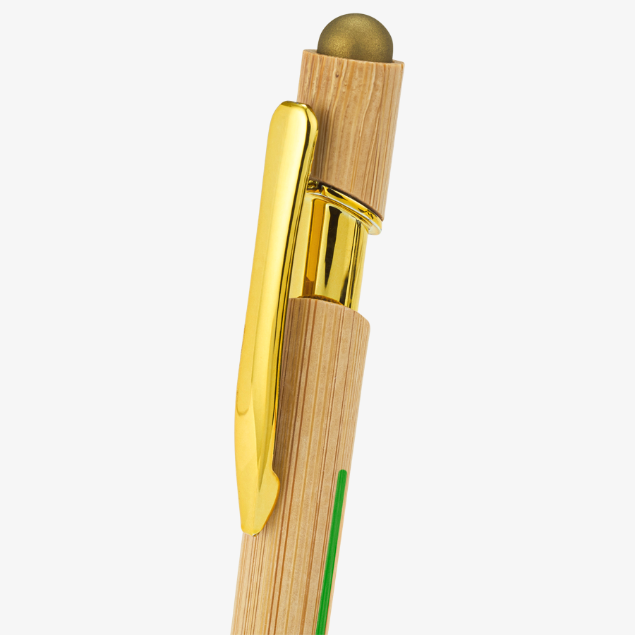 Touchpen-Kugelschreiber aus Bambus, bedruckbar mittels ein- oder zweifarbigem Tampondruck