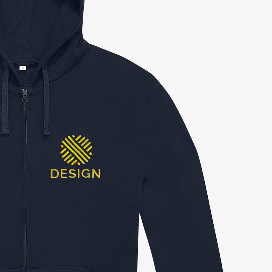 Detail Basic-Sweatjacke für Damen in Navy mit einer Stickposition vorne