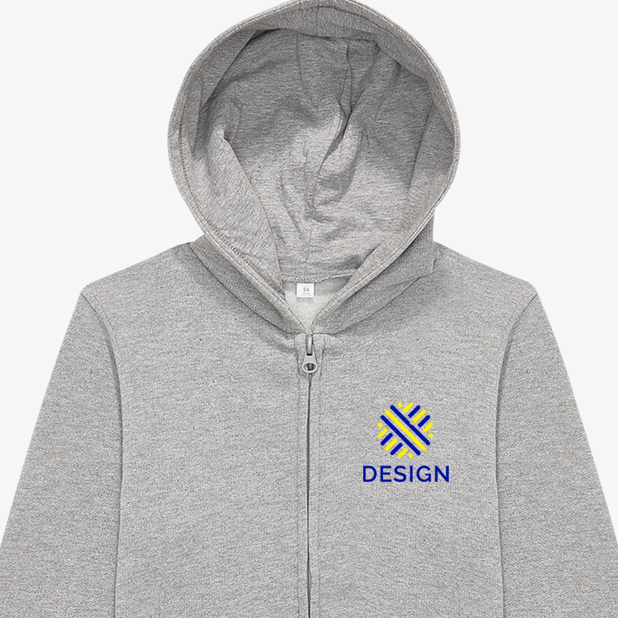 Basic-Sweatjacke für Kinder von B&C Collection in Sport Grey mit Druck auf der Brust, Detailansicht