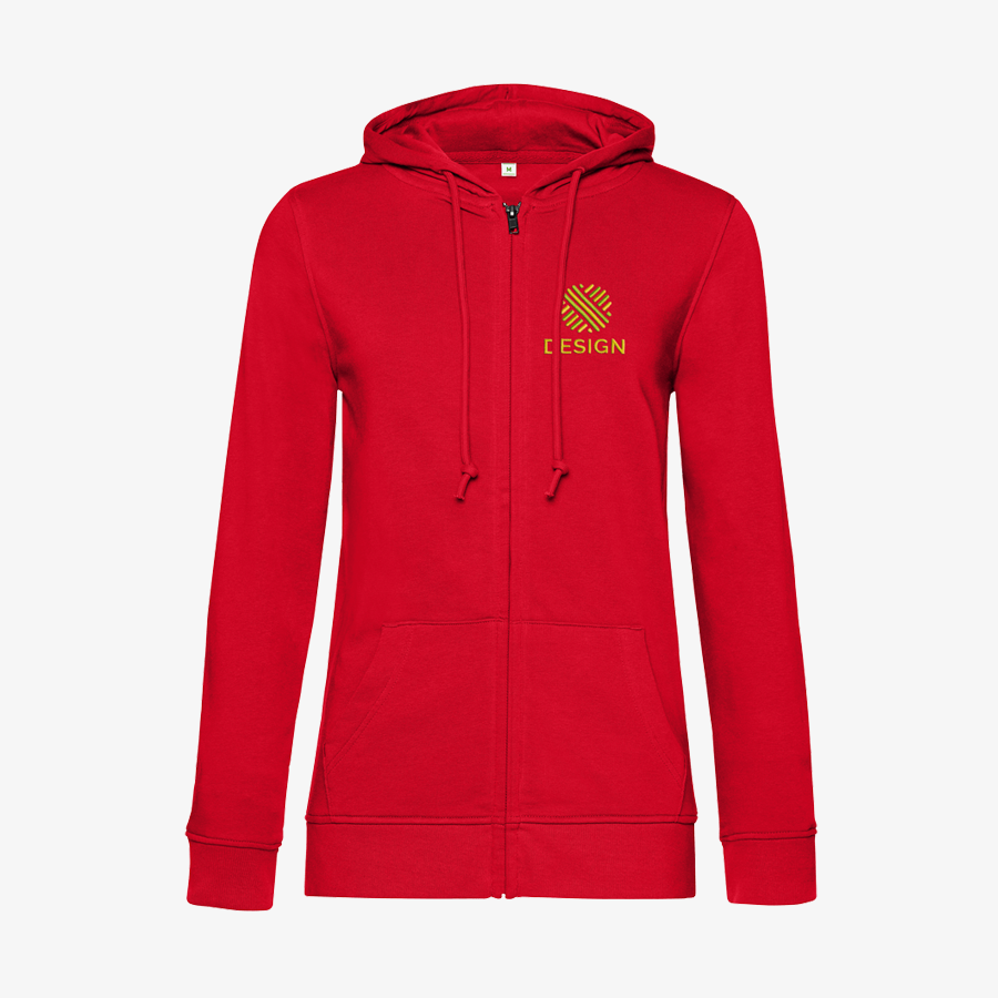 Organic-Sweatjacke für Damen von B&C Collection, auf der Brust mehrfarbig bestickt