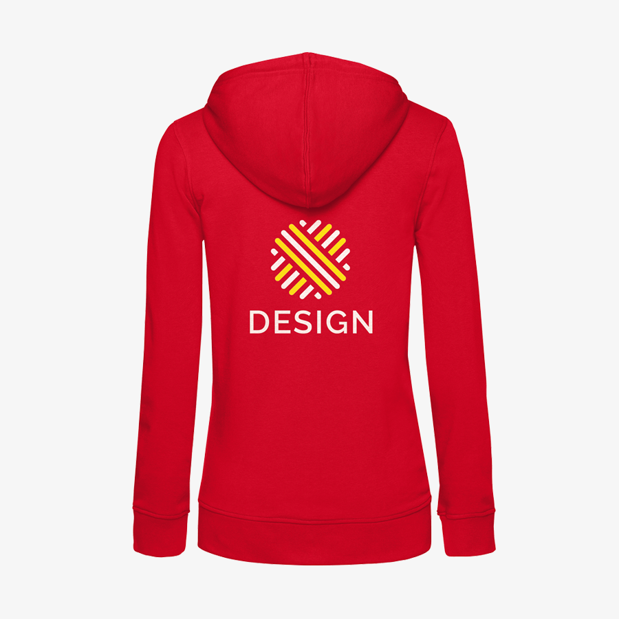 Premium-Sweatjacke für Damen in Rot in der Rückansicht mit grossem Druck, von B&C Collection