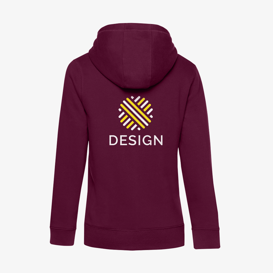Premium-Sweatjacke für Damen in Dark Cherry in der Rückansicht mit grossem Druck, von B&C Collection