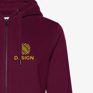 Detailansicht Premium-Sweatjacke für Damen von B&C Collection, auf der Brust mehrfarbig bestickt