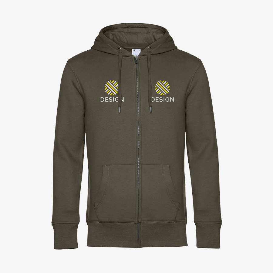 Premium-Sweatjacke für Herren von B&C Collection in Khaki mit zwei Durckpositionen vorne