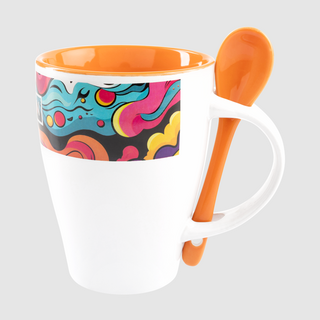 Individuell bedruckte Keramiktasse mit Innenfarbe und mit Löffel