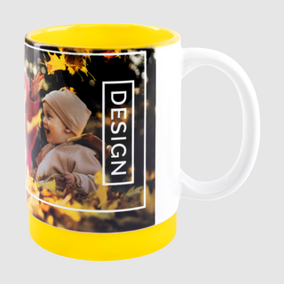 Tasse mit farbigem Silikonring und farbiger Innenseite, Aussenseite individuell bedruckt