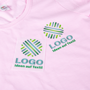 Textiltransfer auf rosafarbenem T-Shirt, Anwendungsbeispiel