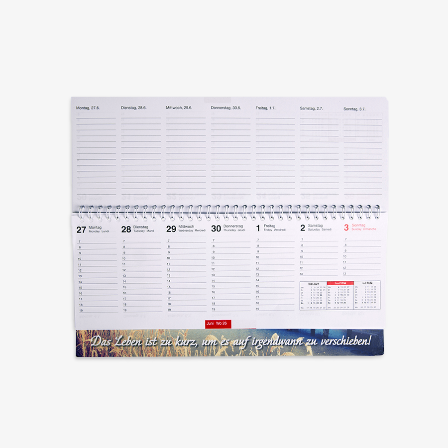Tischkalender mit verlängerte Rückpappe