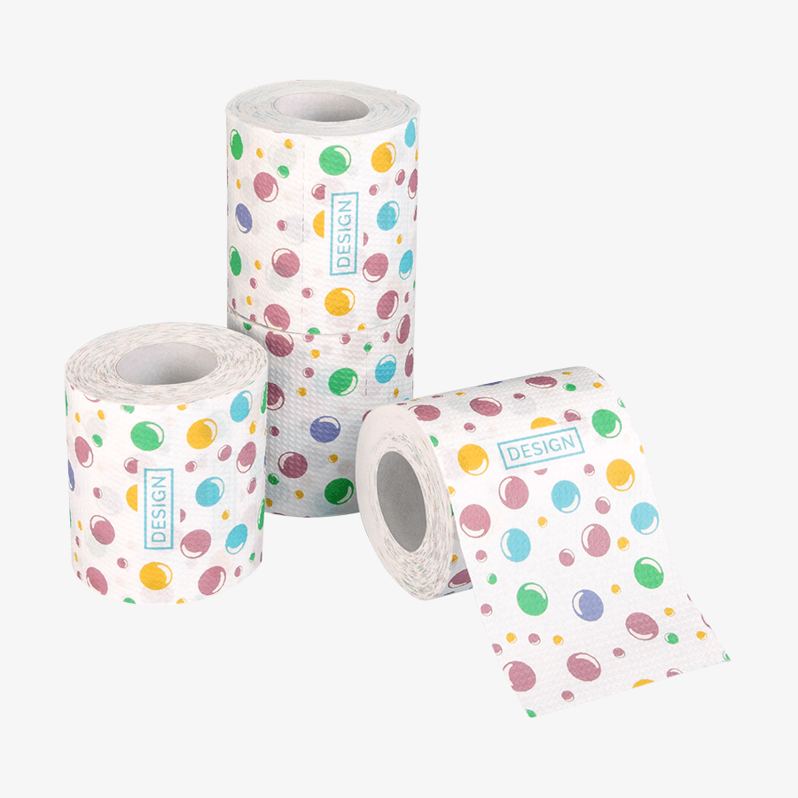 Mehrere Rollen vollfarbig bedrucktes Toilettenpapier (3-lagig)