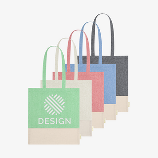 Recycelte Baumwolltaschen bedruckt mit Logo in vielen Farben, jeweils in zwei Farbtönen