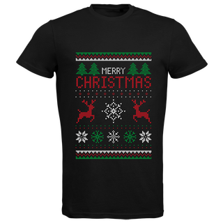 T-Shirt für Herren von B&C mit Standardmotiv Weihnachten Strickpulli schwarz