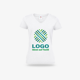 T-Shirt Damen Weiss V-Neck-Kragen Fruit of the Loom