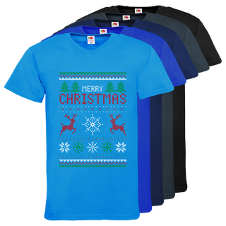 T-Shirt V-Neck-Ausschnitt für Herren von Fruit of the Loom mit Standmotiv Weihnachten