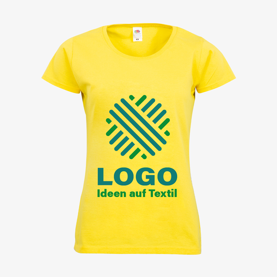T-Shirts Damen Basic Siebdruck Fruit of the Loom gelb zweifarbig bedruckt
