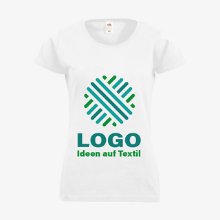 T-Shirts Damen Basic Siebdruck Fruit of the Loom weiss dreifarbig bedruckt