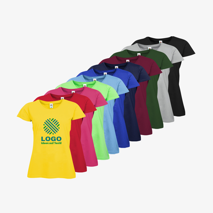2-farbig im Siebdruck bedruckte Budget-T-Shirts für Damen von Fruit of the Loom
