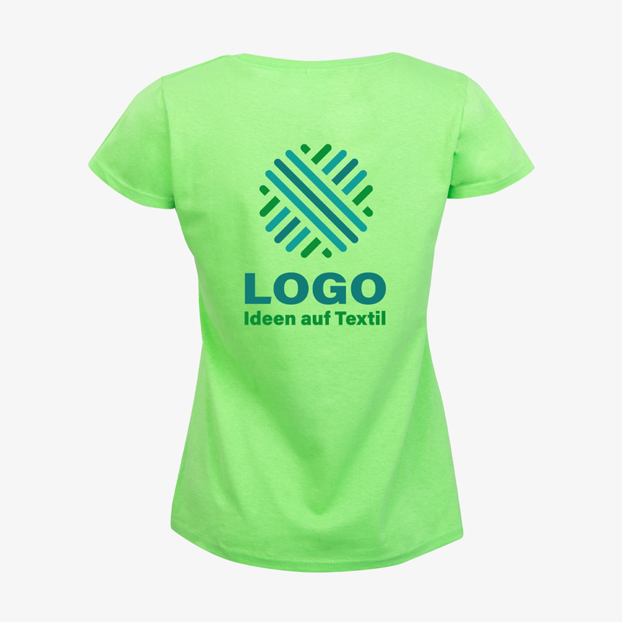 T-Shirt Damen Budget grün Fruit of the Loom dreifarbig bedruckt Druckposition hinten