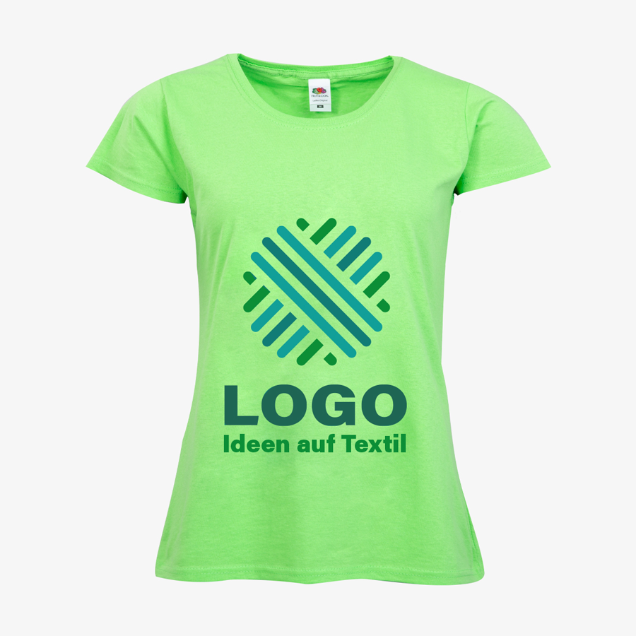 T-Shirt Damen Budget grün Fruit of the Loom vierfarbig bedruckt Vorderseite