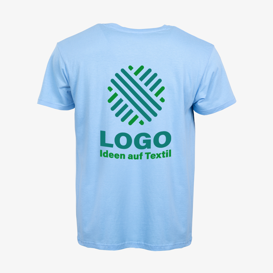 T-Shirts Herren blau Basic Siebdruck B&C zweifarbig Rückseite bedruckt