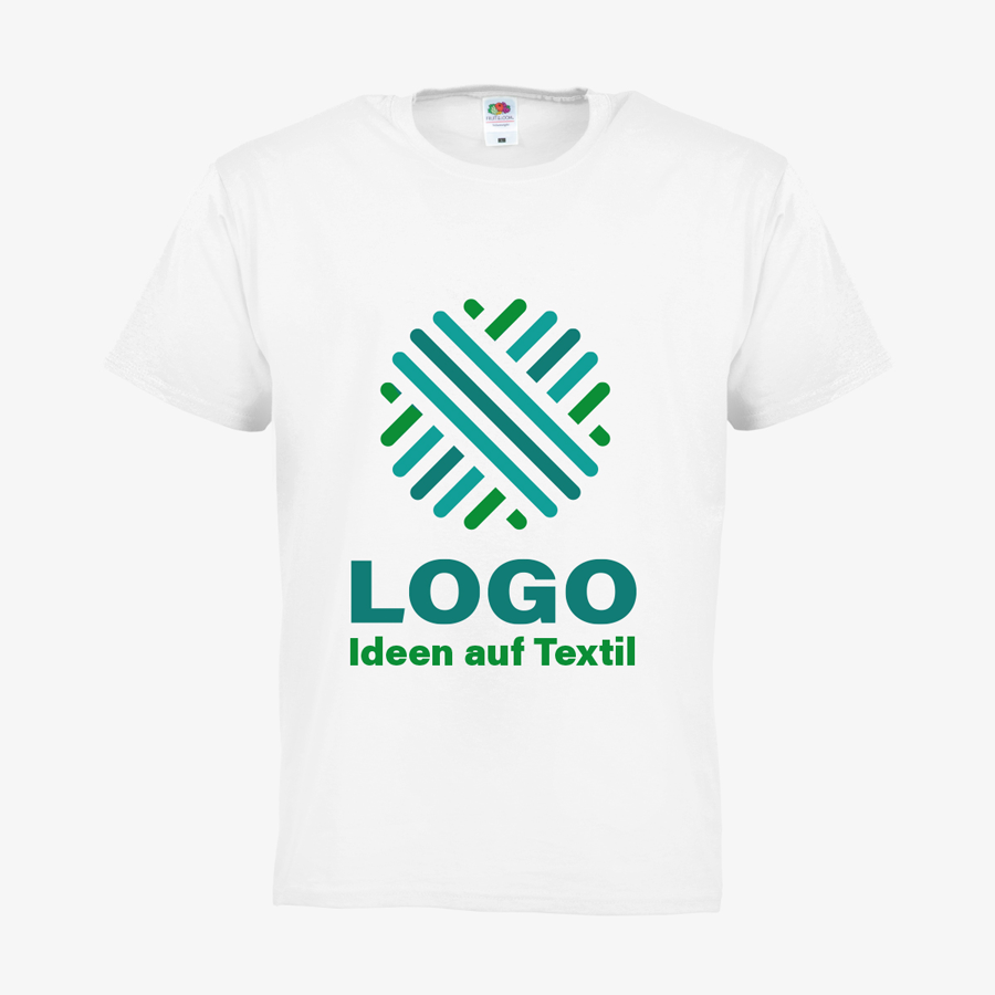weißes Basic-T-Shirt für Herren von Fruit of the Loom mit 3-farbigem Siebdruckmotiv