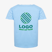 blaues Budget-T-Shirt für Herren von Fruit of the Loom mit 2-farbigem Siebdruckmotiv auf der Rückseite