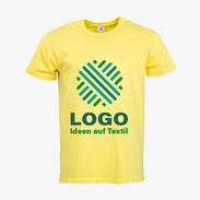gelbes Premium-T-Shirt für Herren von B&C mit 4-farbigem Siebdruckmotiv