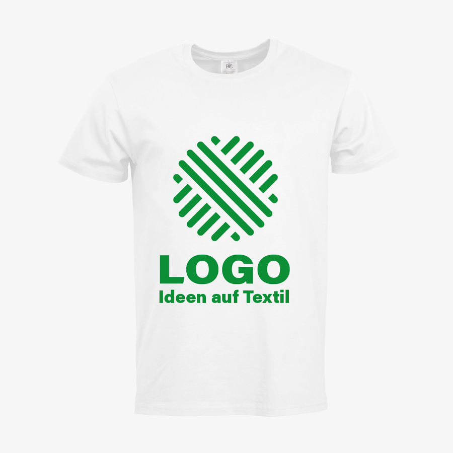 weißes Premium-T-Shirt für Herren von B&C mit 1-farbigem Siebdruckmotiv