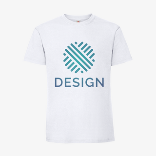 T-Shirt für Herren von Fruit of the Loom im Premium-Modell Klassik in der Farbe Weiss, auf der Vorderseite mittig bedruckt