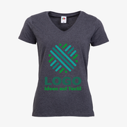 graues T-Shirt für Damen mit V-Neck-Ausschnitt von Fruit of the Loom mit 4-farbigem Siebdruckmotiv