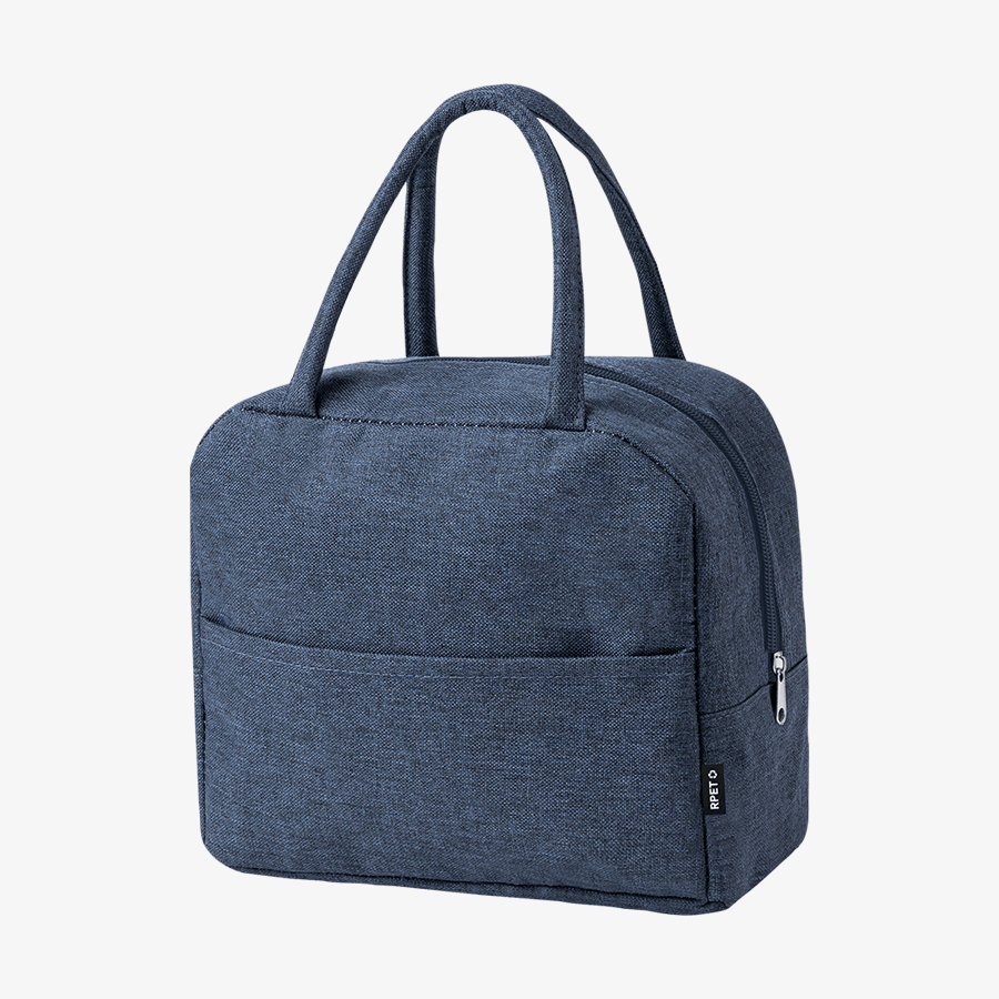 Unbedruckte Lunch-Kühltasche aus RPET-Polyester mit Reissverschlussfach, Aluminiumpolsterung und Henkeln