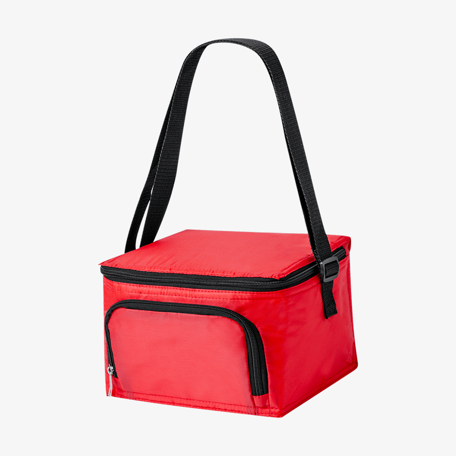 Unbedruckte Kühltasche aus Polyester mit Reissverschlussfächern, Aluminiumpolsterung und Schultergurt
