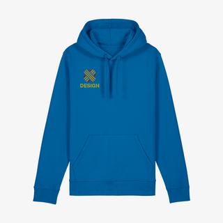 Blauer Unisex-Stanley/Stella-Hoodie in Medium Fit, mehrfarbig auf der Brust bestickt