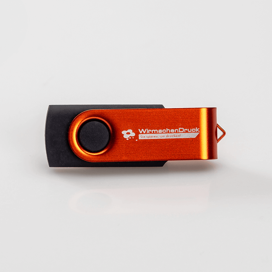 Orangener USB-Stick mit individueller Gravur