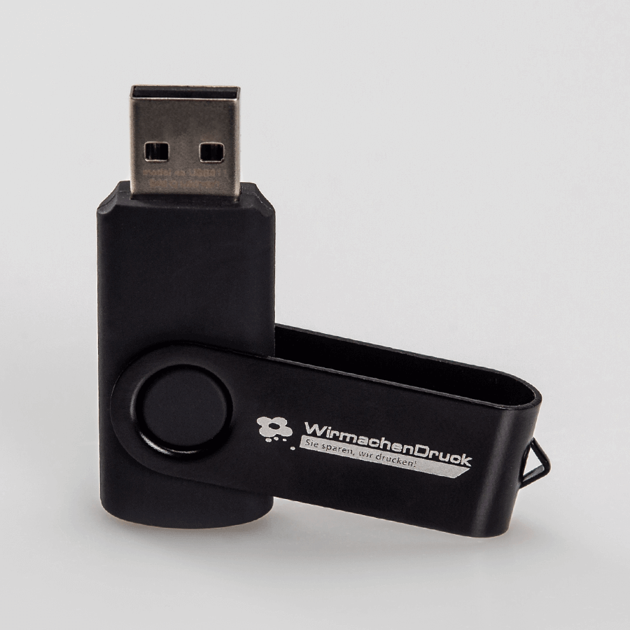 Schwarzer USB-Stick mit hochwertigem Druck nach Ihren Wünschen