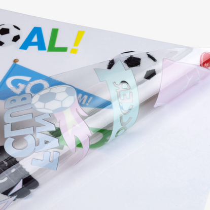 Bogen mit vielen UV-DTF-Aufklebern mit festen Motiven, Motiv Fussball Fun