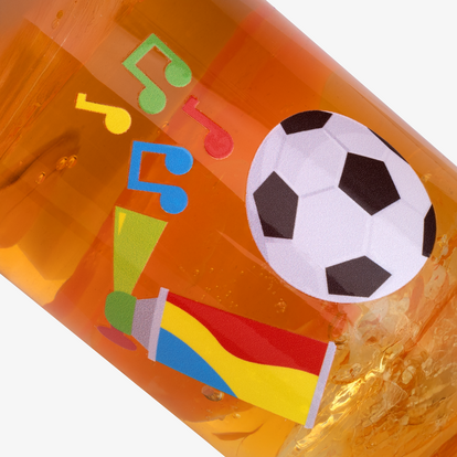 UV-DTF-Aufkleber mit festem Motiv, Motiv Fussball, auf Glas aufgeklebt