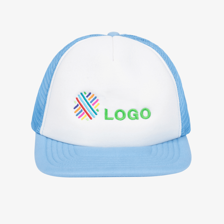 Hellblau-weisse Trucker-Junior-Vintage-Snapback-Cap mit individuellem Stick
