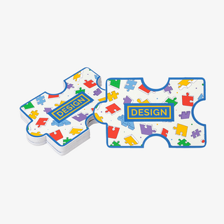Gestanzte Visitenkarten in Form eines Puzzleteils